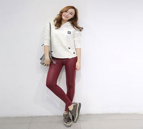 Spring Summer Thin Faux Leather Women's Elastic Thin Leggings