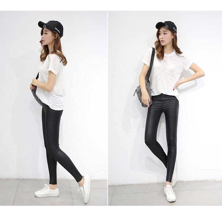 Spring Summer Thin Faux Leather Women's Elastic Thin Leggings